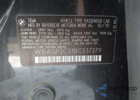 2011 BMW 535I Gran Turismo xDrive из США, поврежденный, VIN WBASP2C51BC337279